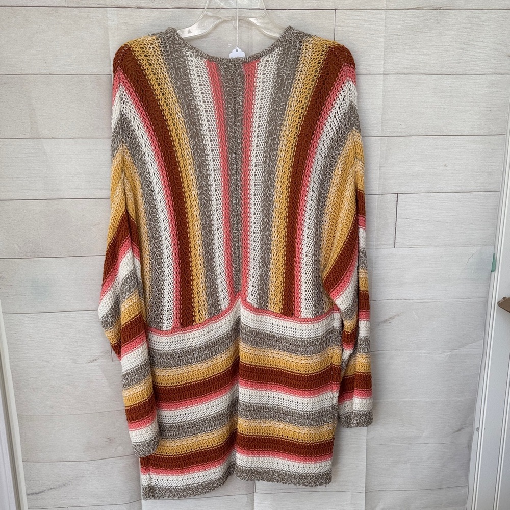 BKE Women's Striped Cardigan in Rust, Gold, Taupe and beige.Size Large - Picture 4 of 4